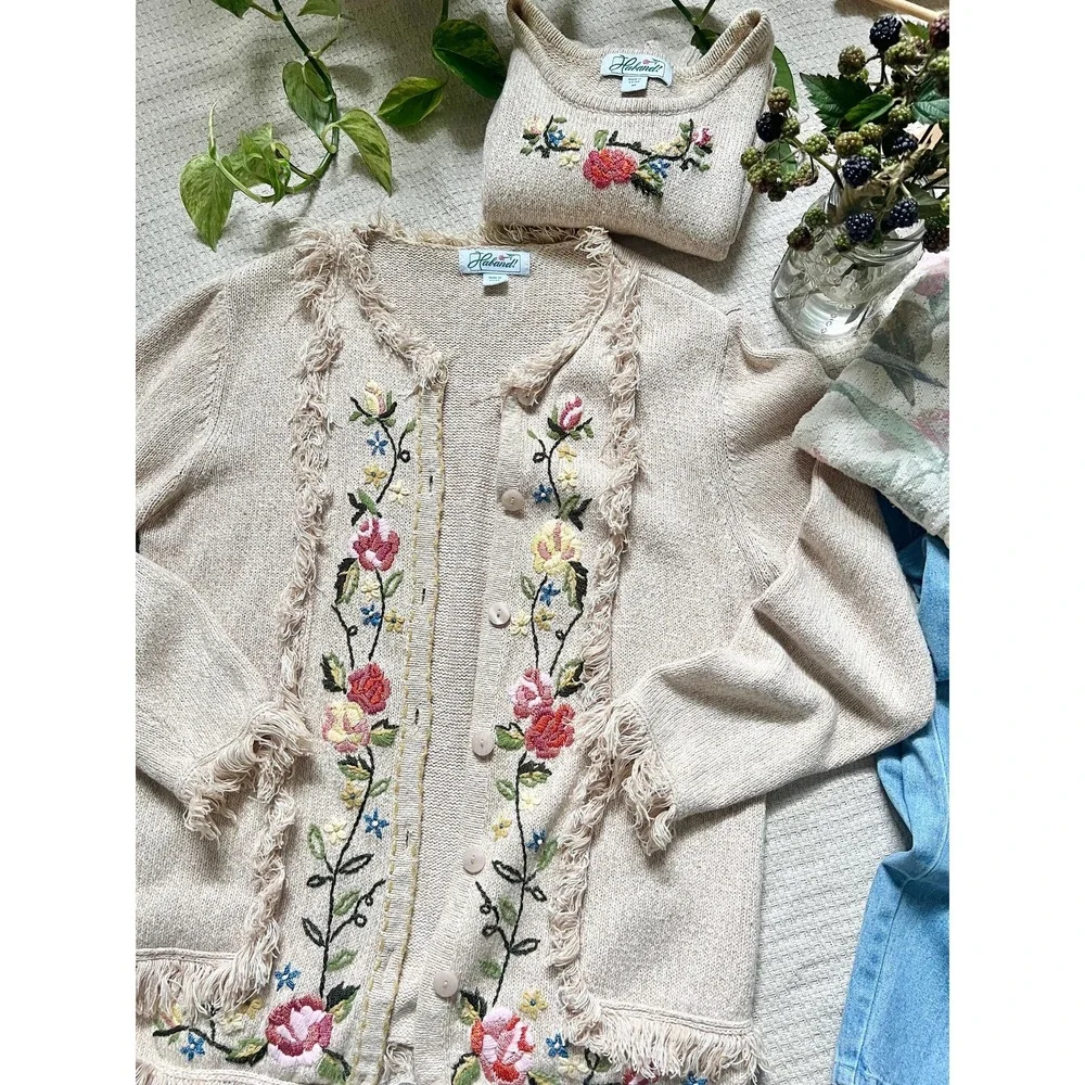 Vintage Haband Floral Embroidered‎ Floral Two Piece 70s Inspired Set